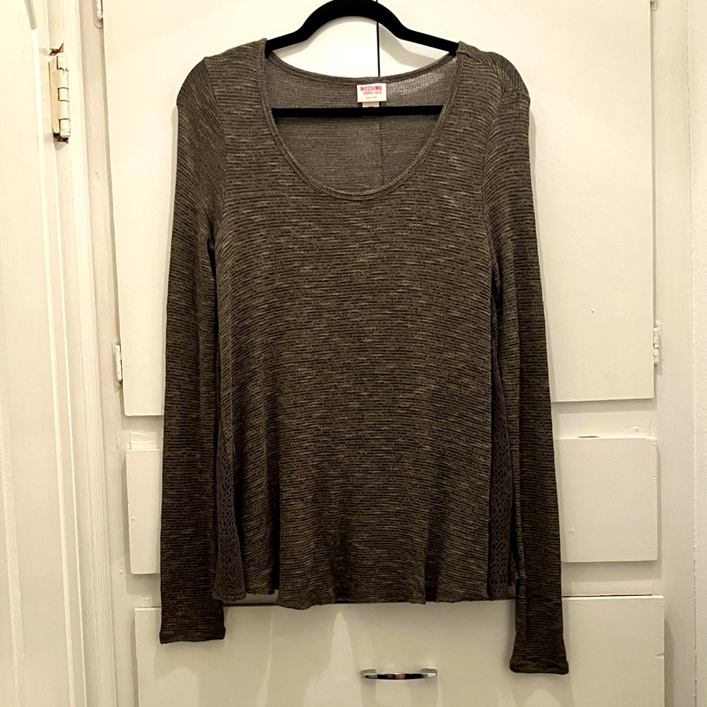 Women's Long Sleeve Top with Lace Detail- Green